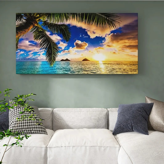 Sunset Beach Canvas print - Ocean Landscape, thickness 1.5 inches, suitable for interior decoration, seaside theme decoration