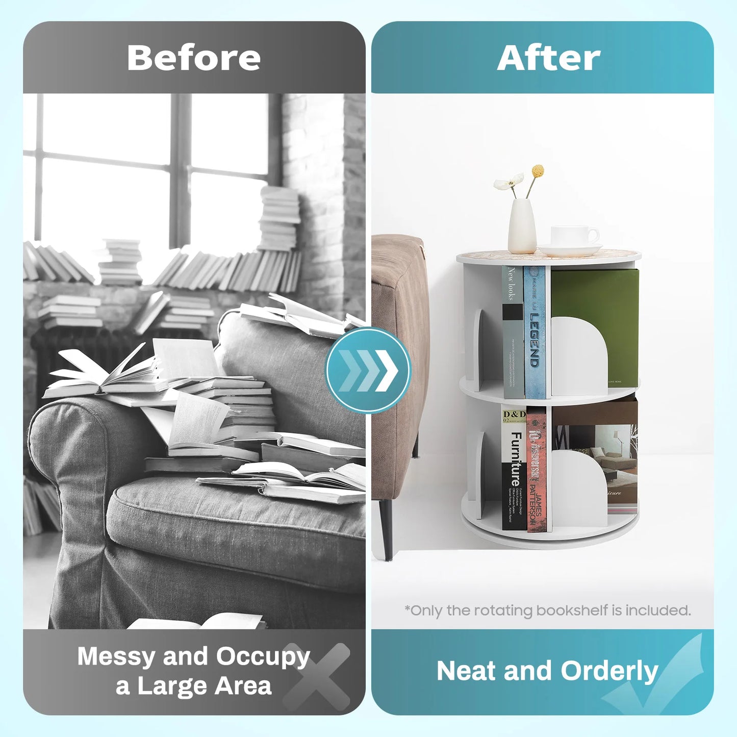 2-Tier Rotating Bookshelf: Stylish Design,