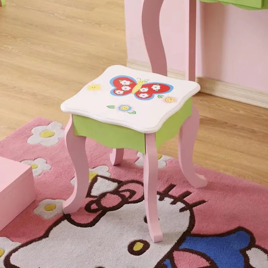 Princess Vanity Make Up Table Wooden Dressing Table With Mirror And Stool For