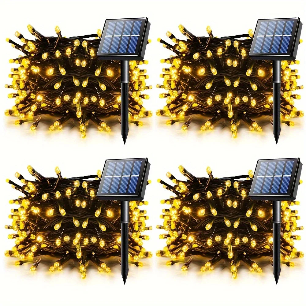 4 Pack 100 LED Solar String LightsTotal 8 Modes Solar Powered Christmas Tree Lights for Outdoor Home Patio and Party Decorations