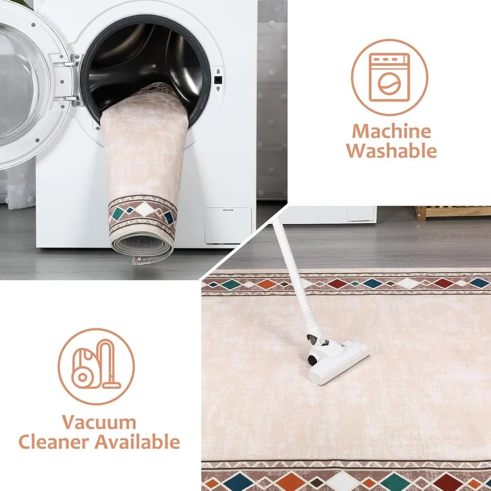 Border Solid Large Rug 9x12ft Rug Washable Area Rug for Living Room Dining Room Rug Bedroom Carpet Area Rugs for Farmhouse