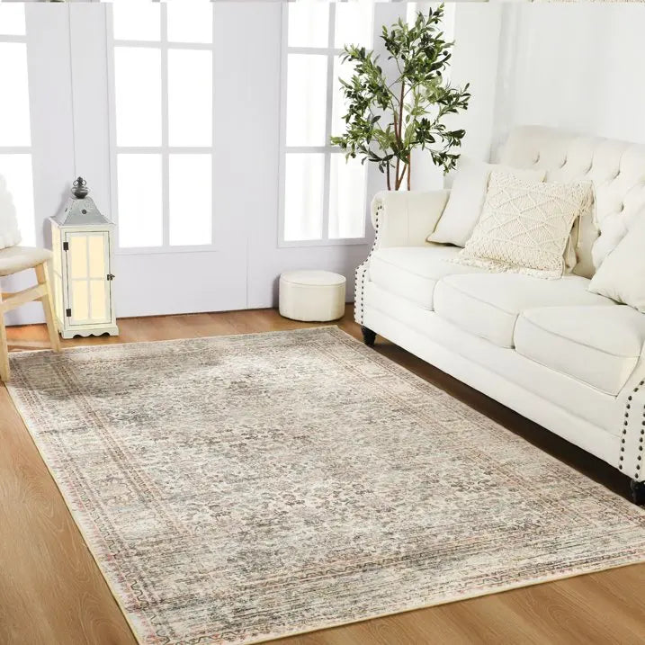 Floral Washable Rugs, Area Rug for Living Room, Soft Large Boho Bedroom Rugs, Botanical Non Slip Ultra Thin Floor Carpet