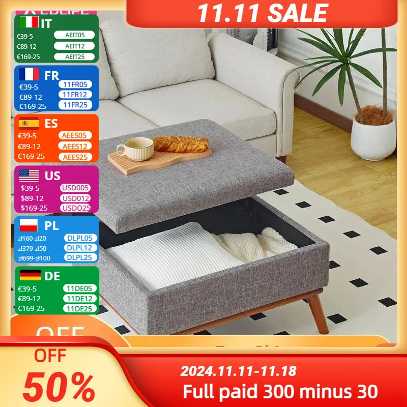 Large Storage Ottoman , 31.4 inch Lift Top Large Coffee Table with High-density Foam Wood Legs