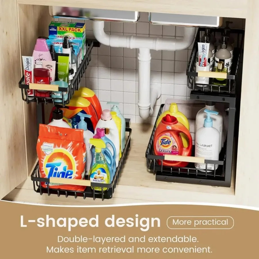 2 in Set Dish Drying Rack and Under Sink Organizer AND Pull Out Cabinet Shelf for Kitchen