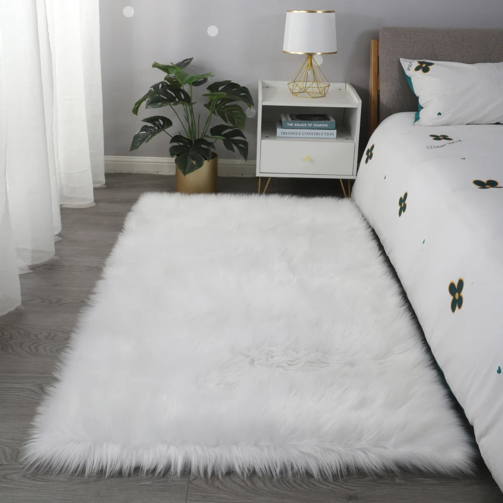 Faux Fur Sheepskin Area Rug Bedroom Blanket Living Room