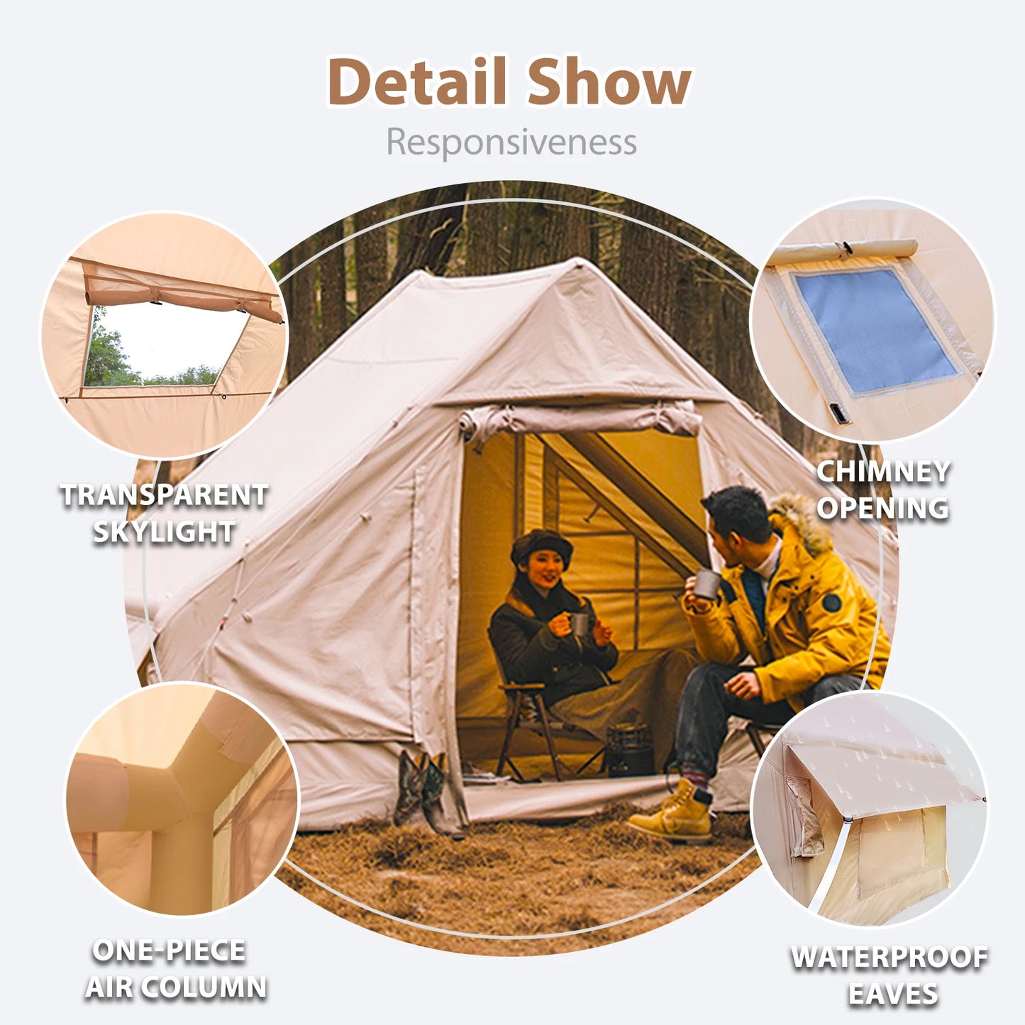 Camping Tent with Pump, Glamping Tents, Easy Setup 4 Season Waterproof Windproof