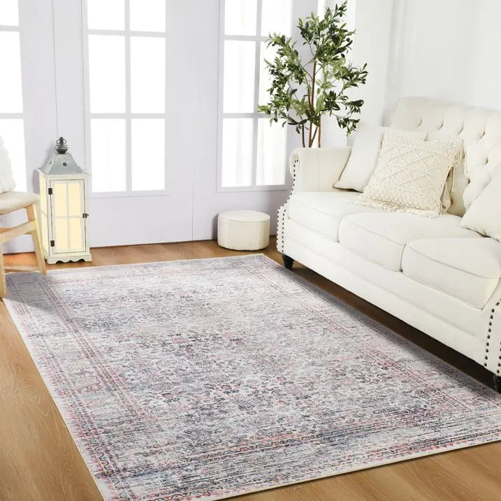 Floral Washable Rugs, Area Rug for Living Room, Soft Large Boho Bedroom Rugs, Botanical Non Slip Ultra Thin Floor Carpet