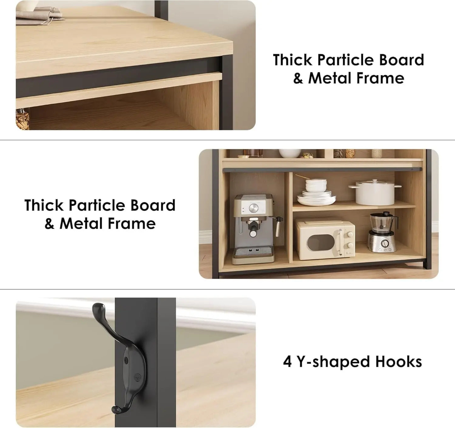 72 inch Tall Kitchen Island with Storage, Bakers Rack with Sliding Barn Door