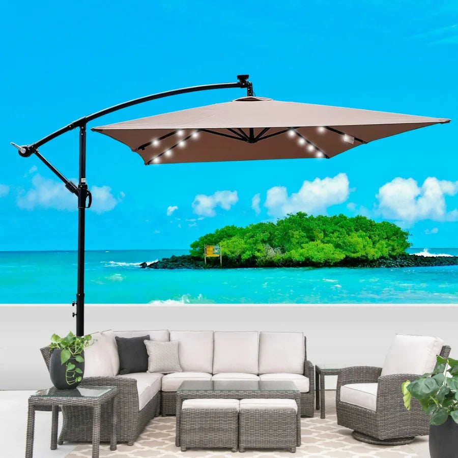 Rectangle 2x3M Outdoor Patio Umbrella Solar Powered LED Lighted