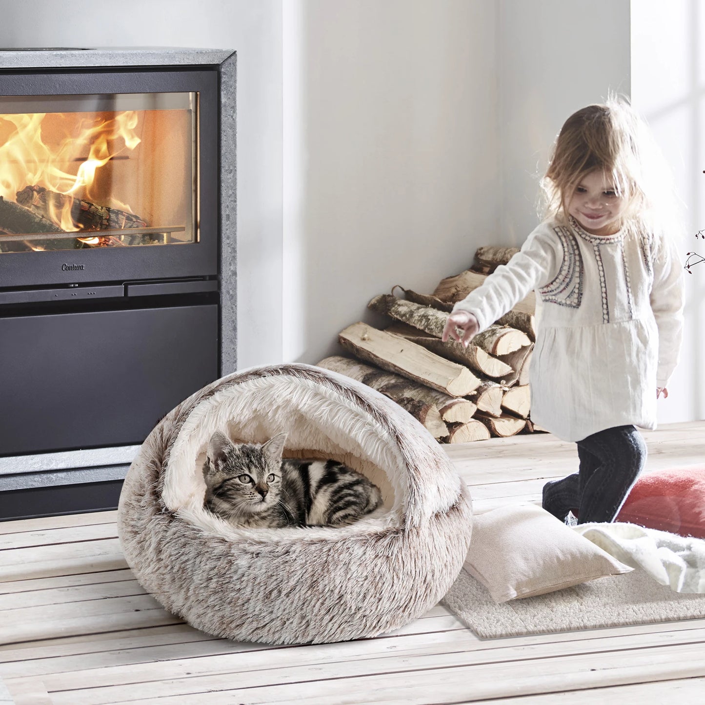 25'' Pet Cat Dog Lovely Cat Beds Nest Soft Comfortable Semi-enclosed Cat Nest Kennel indoor Pet house Supplies for Pet to Rest