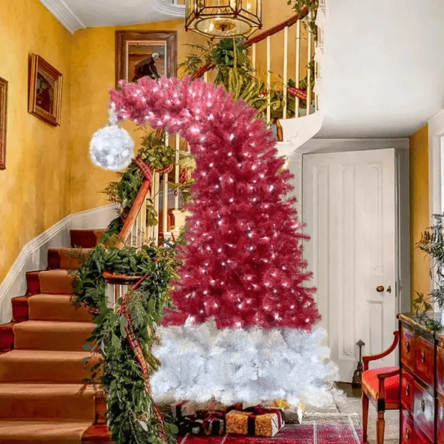 6FT Hinged Fir Artificial Fir Bent Top Christmas Tree Xmas Tree Bendable S