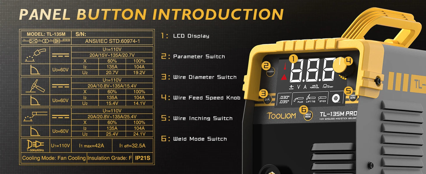 135A MIG Welder Flux Core 110V MIG Welder