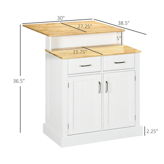Island with Storage Cabinet, Butcher Block Countertop,