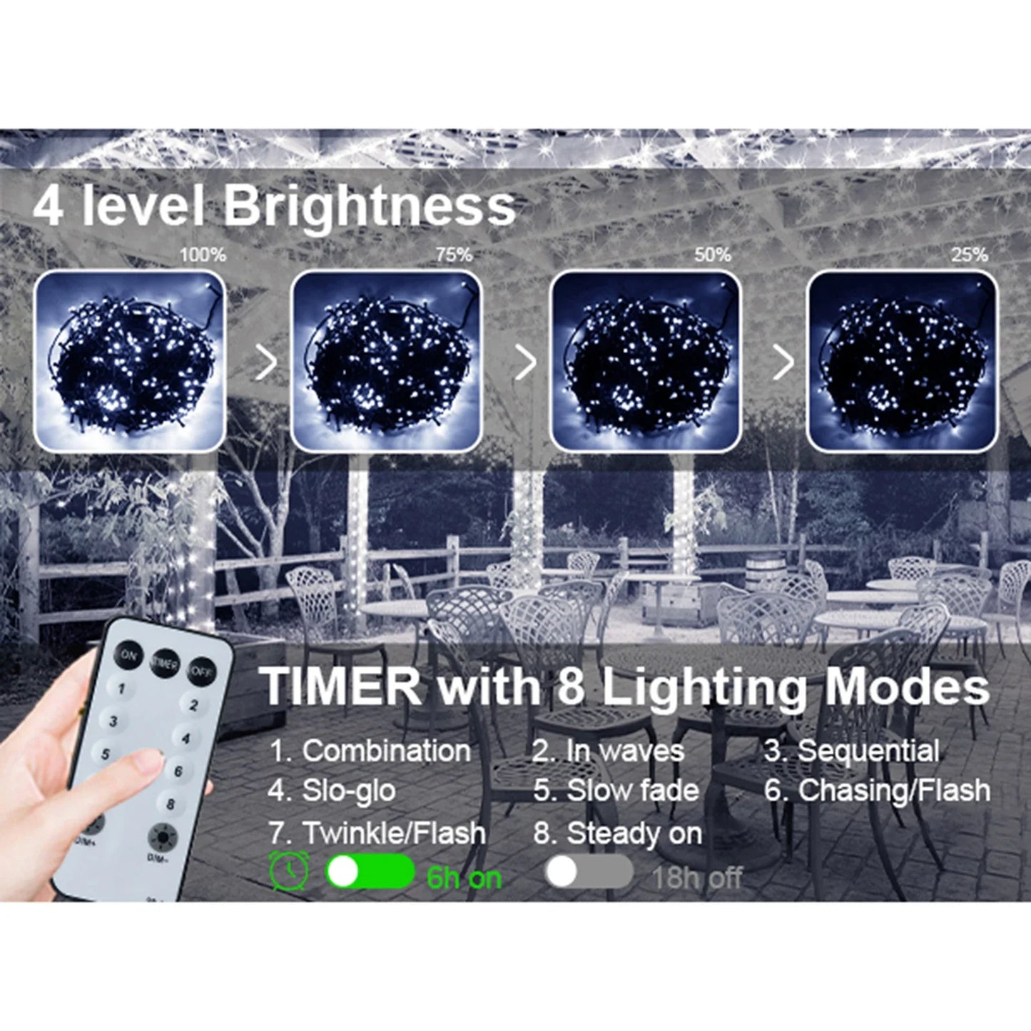 Outdoor Christmas Lights Waterproof String Fairy Lights with 8 Modes and Timer Lights for Door/yard/party/Christmas Decorations