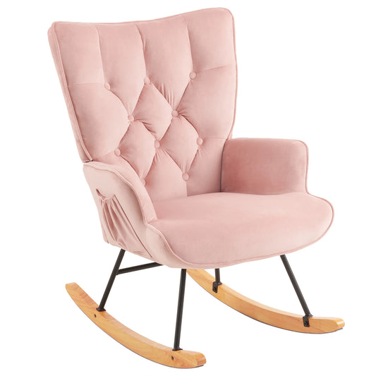 Rocking Chair Nursery, Upholstered Glider Rocker with High Backrest, Stylish Modern Rocking Accent Chair Glider Recliner