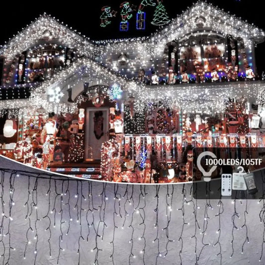 105ft Outdoor Christmas Duration Lights 1000 LED Waterproof Timer Memory