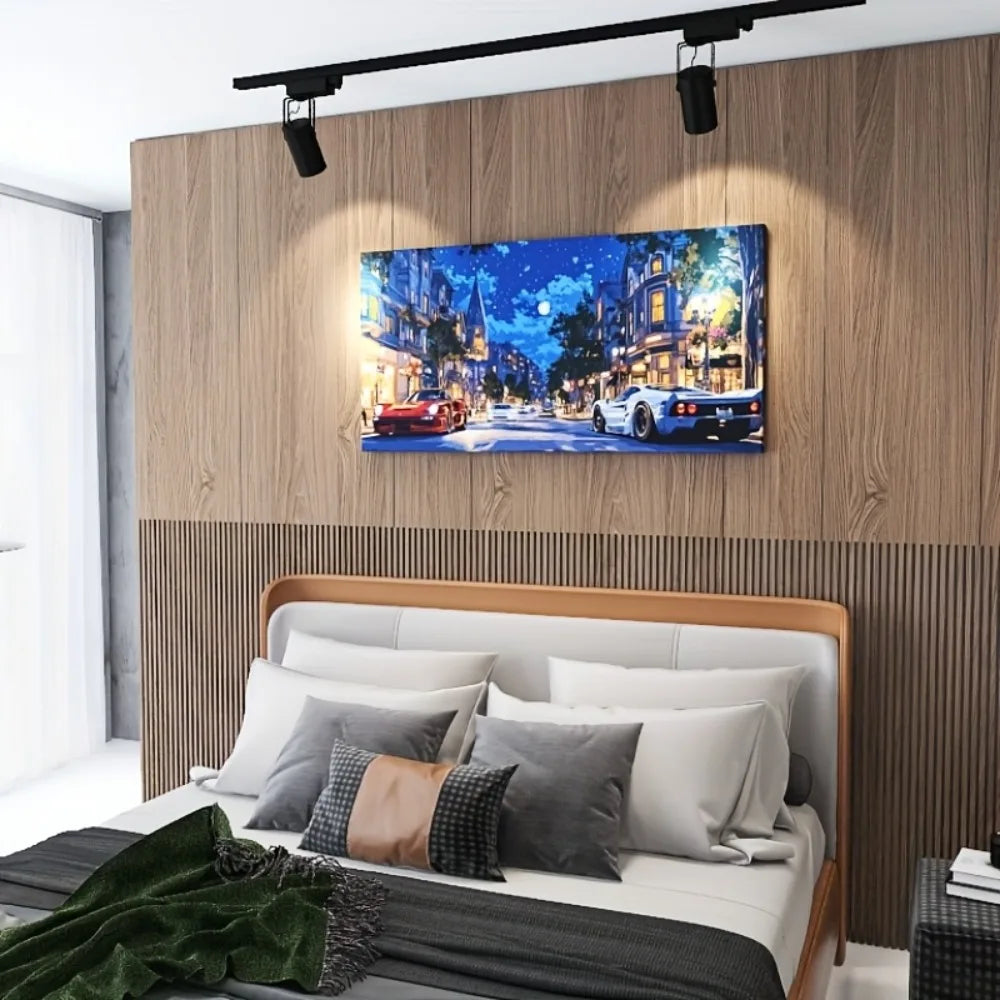 Modern sports car with snow scene art painting, modern poster suitable for interior, 1.5 inch thick solid wood frame