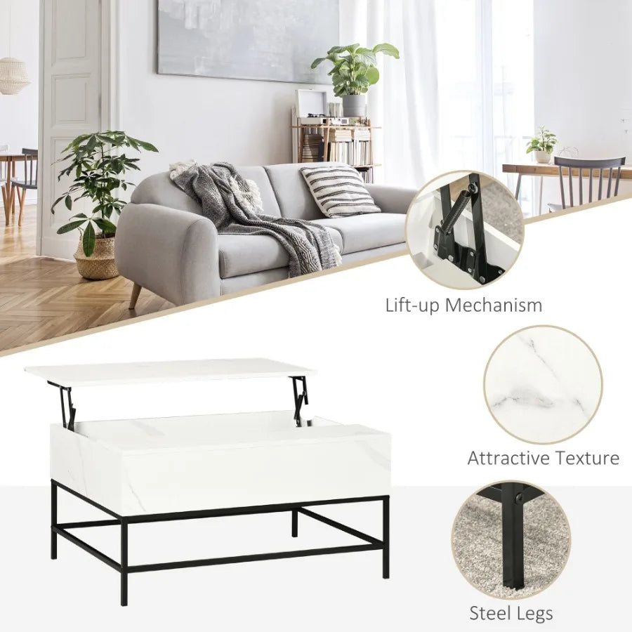 Lift Top Coffee Table Modern Hidden Storage Metal Legs