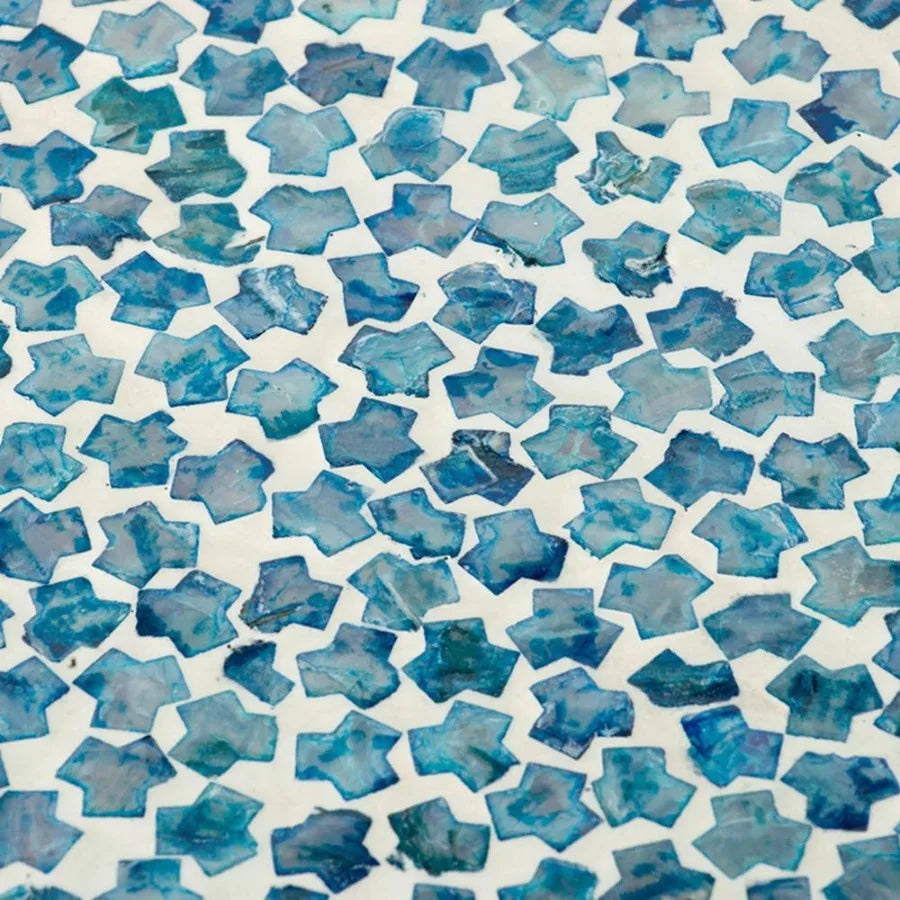 D15x16 Capiz Garden Stool Small Side Tabel Blue Accent Round End Table