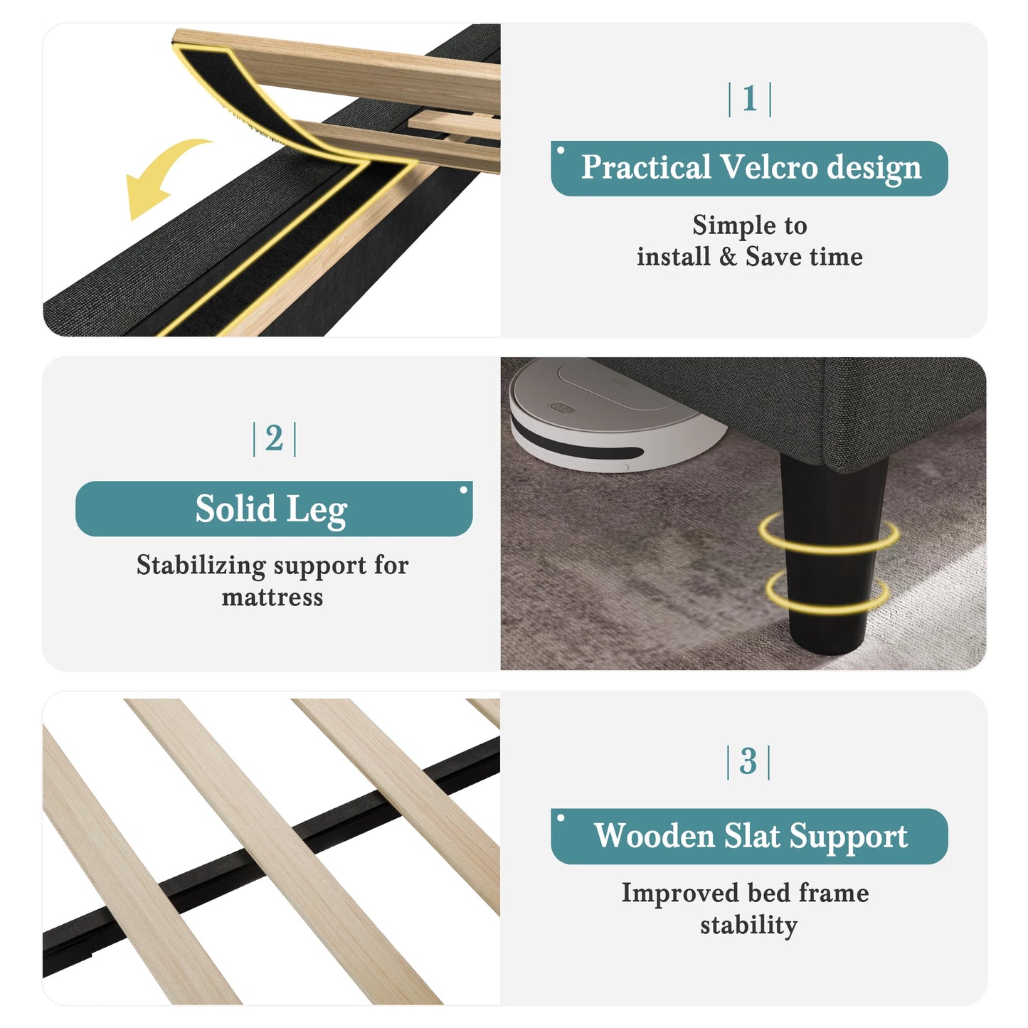 Classic Bed Frame with Button Tufted Wingback Headboard Platform Bed