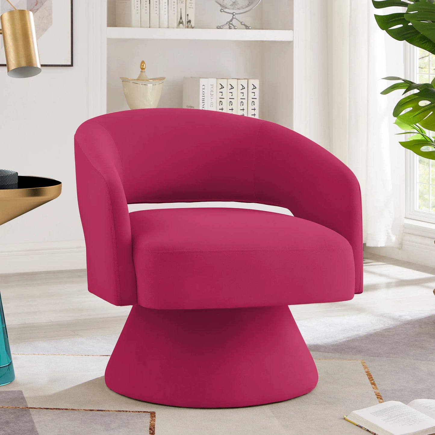 Modern Swivel Chair Upholstered Velvet Round Accent Armchair