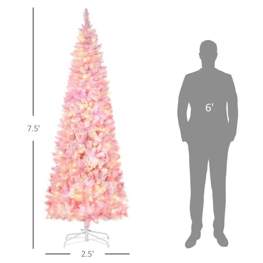 7.5ft Prelit Snow Flocked Artificial Christmas Tree