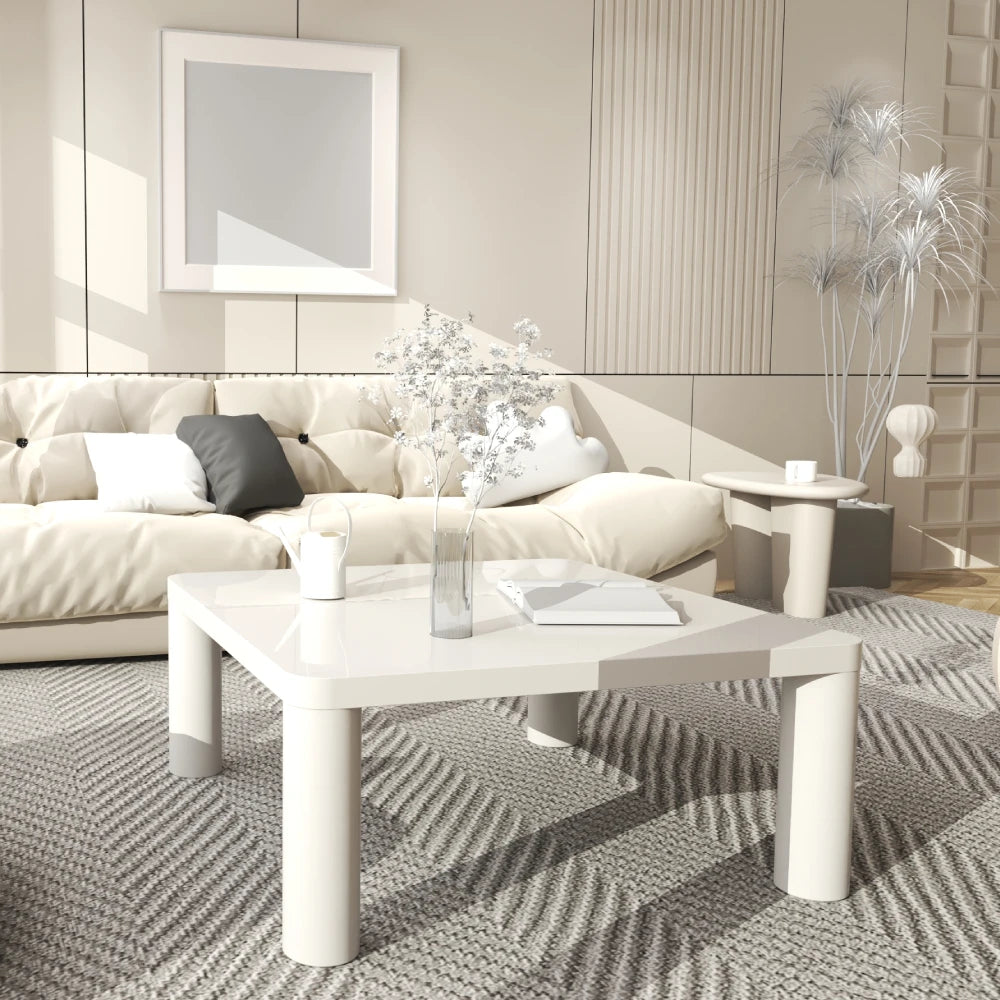 33.5" Square Coffee Tables, 1.54'' Cream White Modern Minimalist