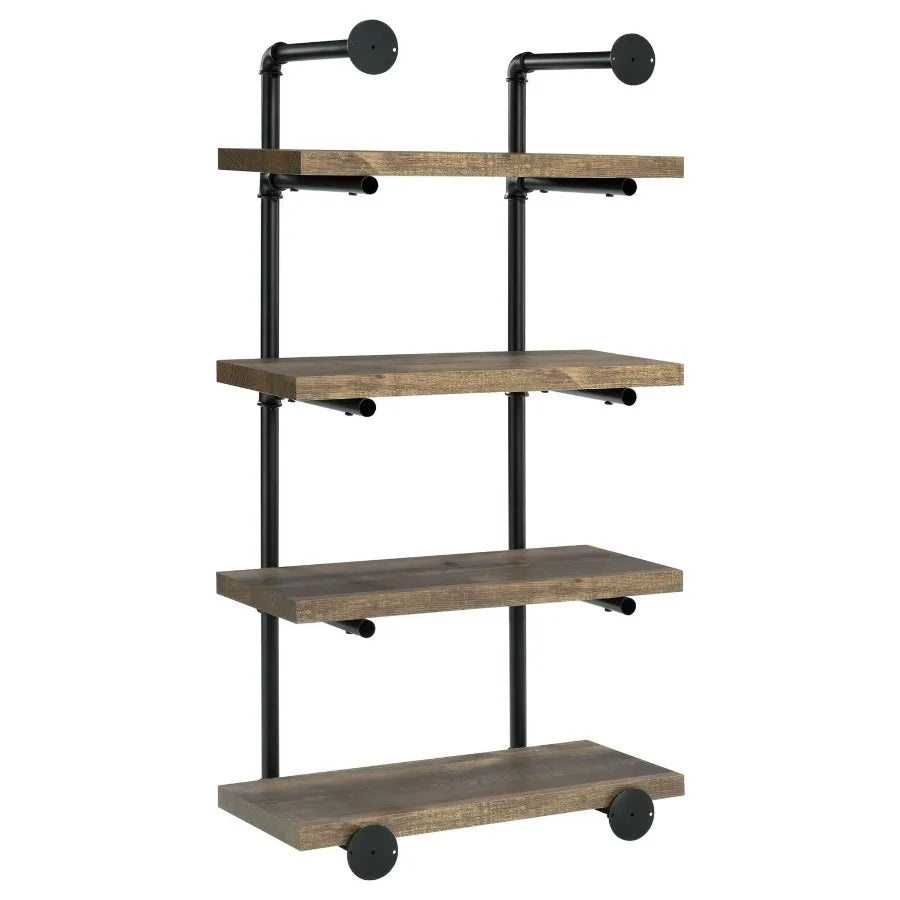 Black and Rustic Oak 4tier Wall Shelf