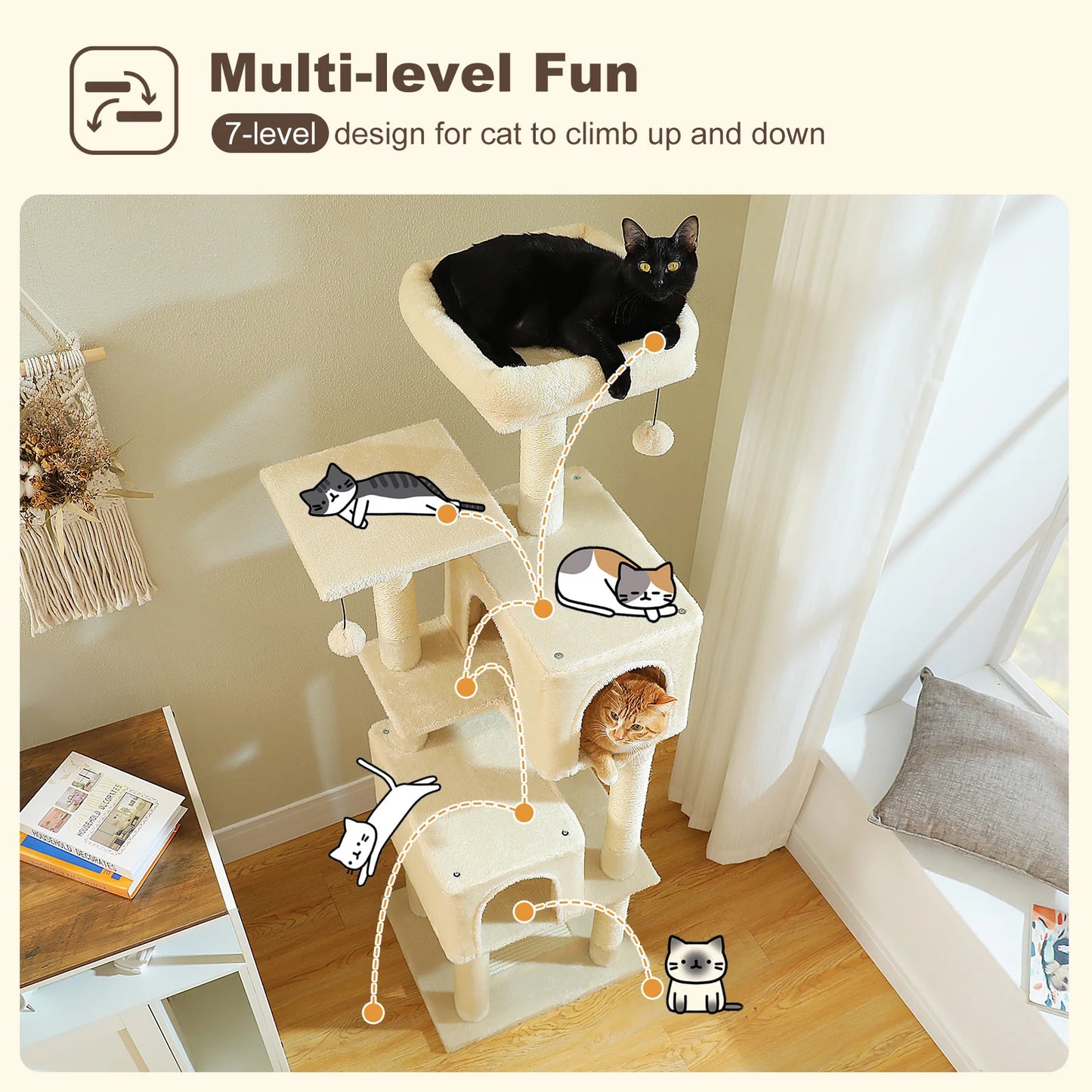 Cat Tree Tower with 4 Natural Sisal Scratching Posts