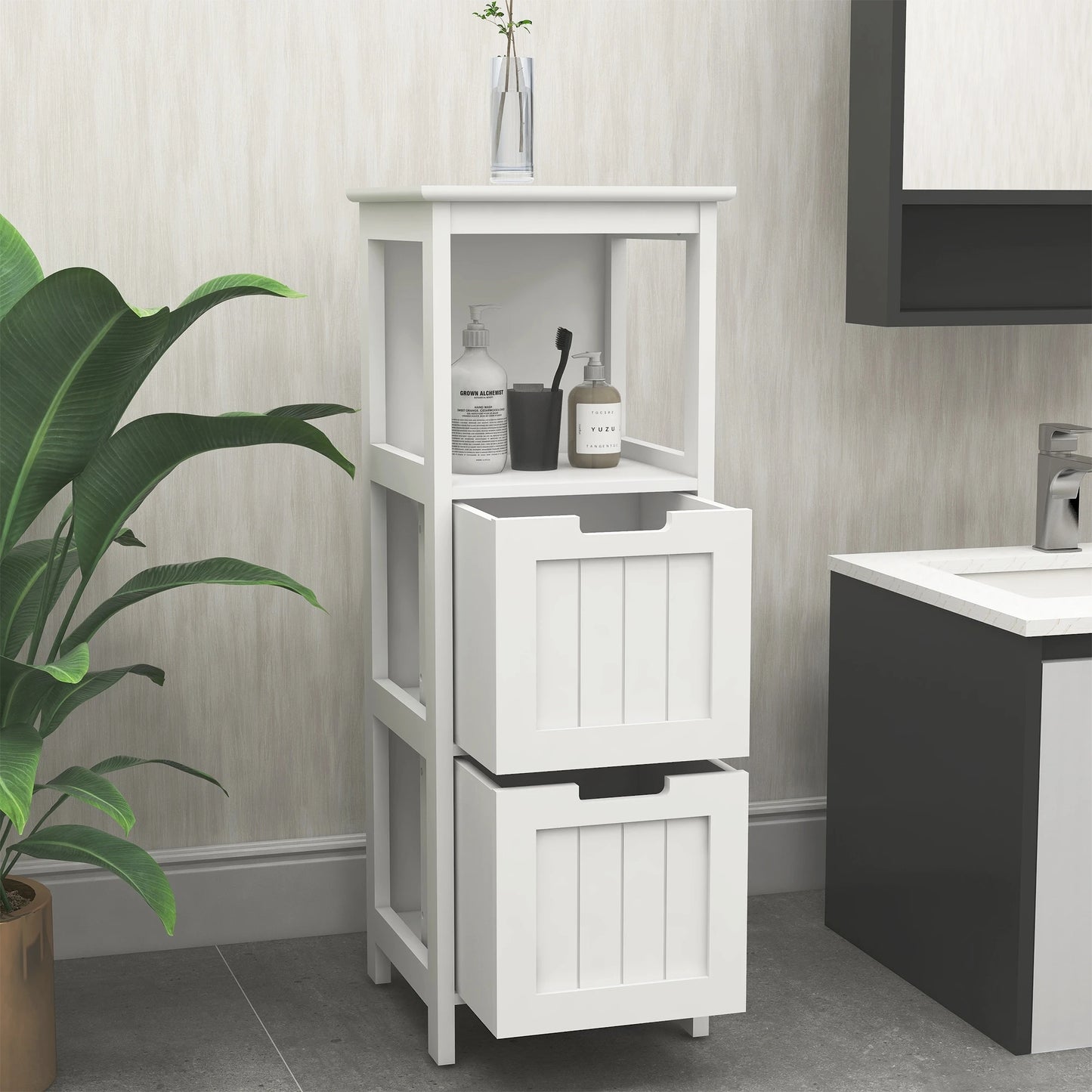 Bathroom Floor Cabinet with 2 Drawers and 1 Storage Shelf
