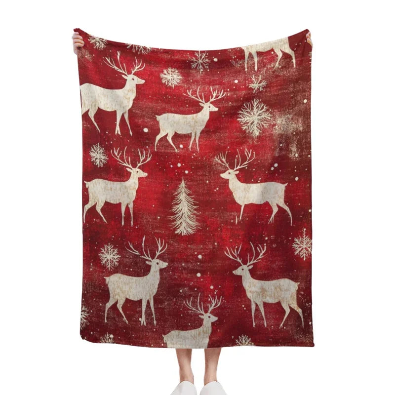 Christmas Deer Flannel Blanket, Super Soft, Durable, Perfect For Snuggling, Outdoor Adventures, Travel And Treasure Gift
