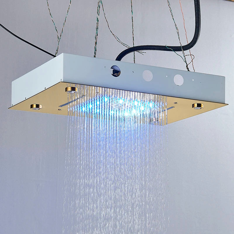 Luxury Waterfall Rains LED Light Shower Head Built-in Ceiling Shower Colorful Bathroom Showers