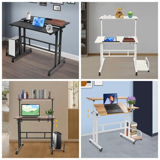 Multi Functional Foldable Desk Modern Computer Desk Adjustable Computer Table with 6 Universal Wheels 20kg Load Capacity