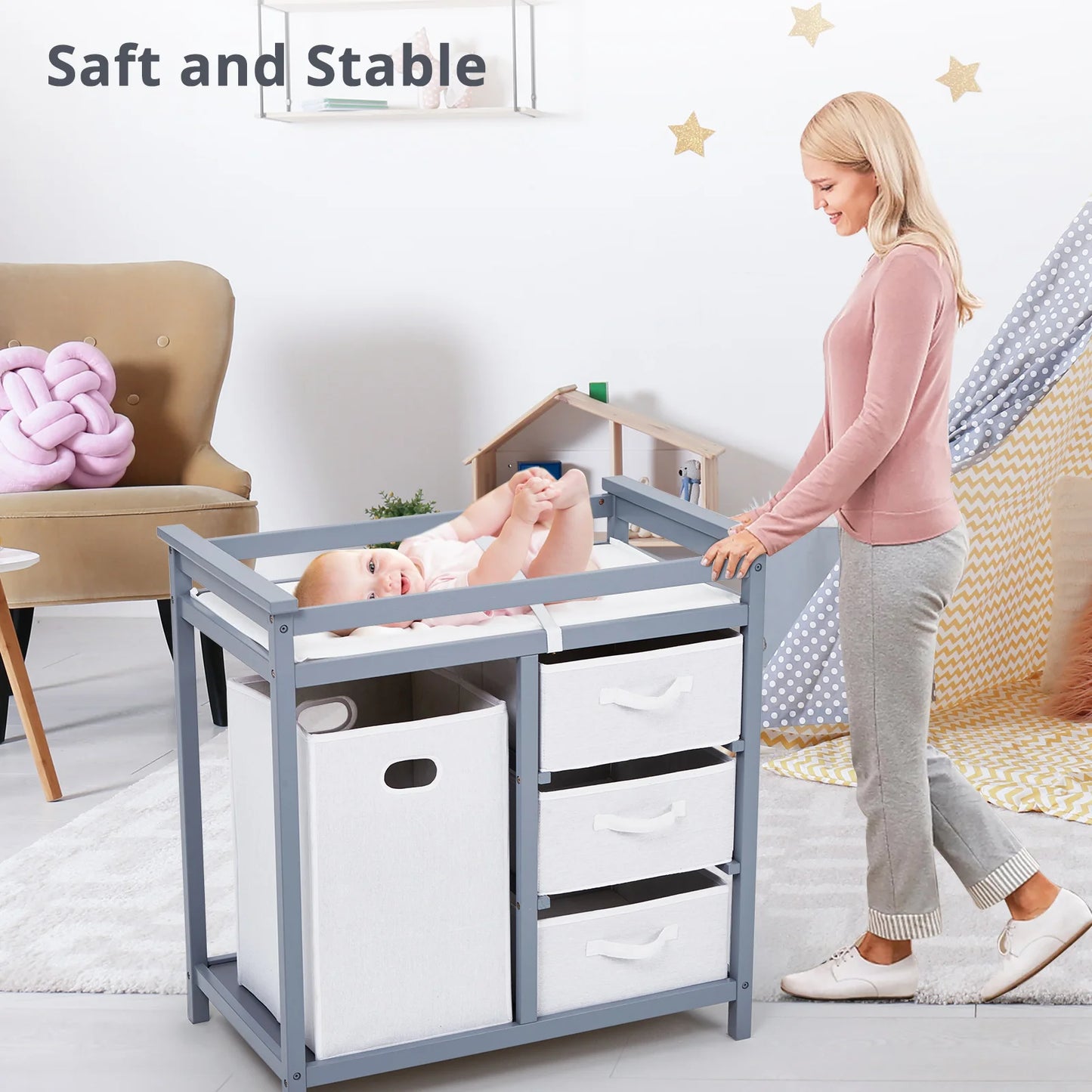 Baby Diaper Stand Multi layer Solid Wood Baby Diaper Stand