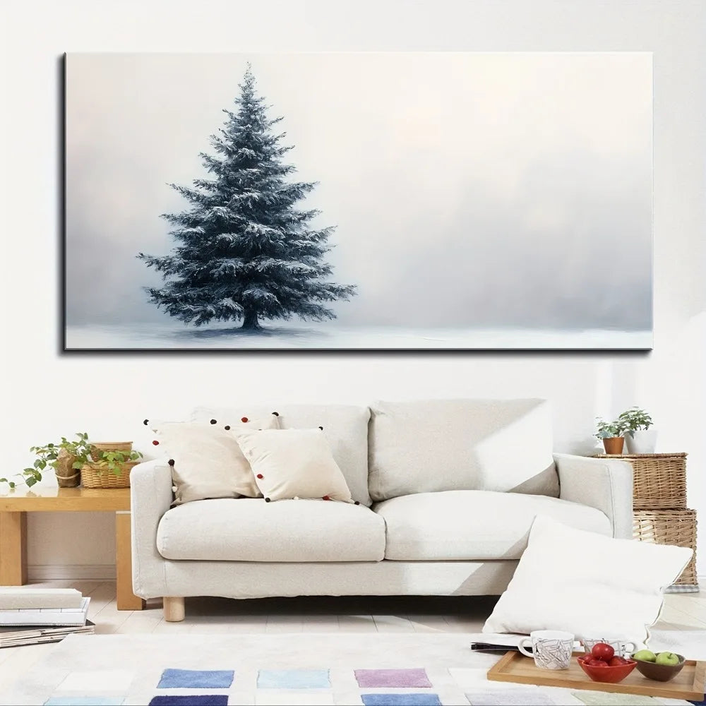 1.5 inch thick pine solid wood frame, Christmas winter mural,