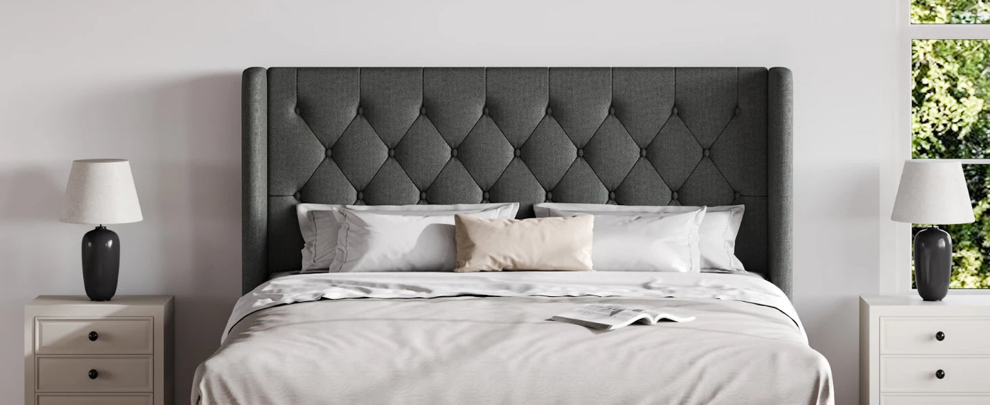 Classic Bed Frame with Button Tufted Wingback Headboard Platform Bed