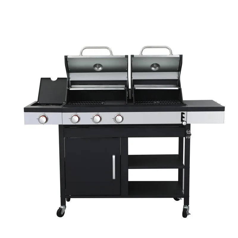 3-Burner Propane Gas BBQ combined with charcoal grill