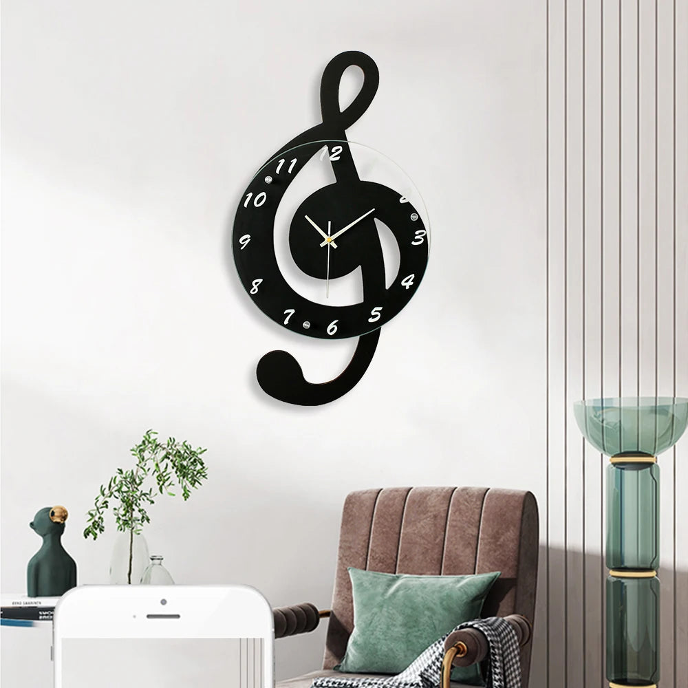 Durable Stylish Musical Note Wall Clock, Silent Non-Ticking, Battery Operated,