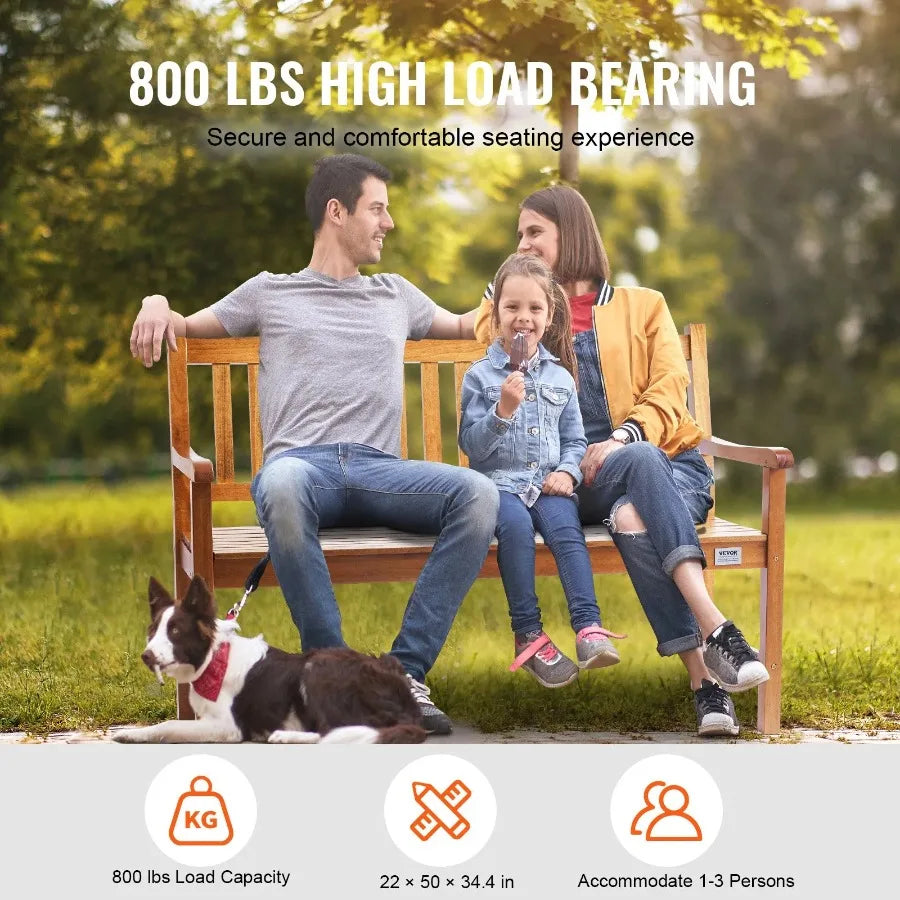 Outdoor 50 inches Wood Garden Bench with Backrest and Armrests 800 lbs Load Capacity