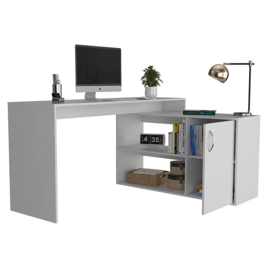 Axis Modern LShaped Computer Desk with Open Closed Storage White