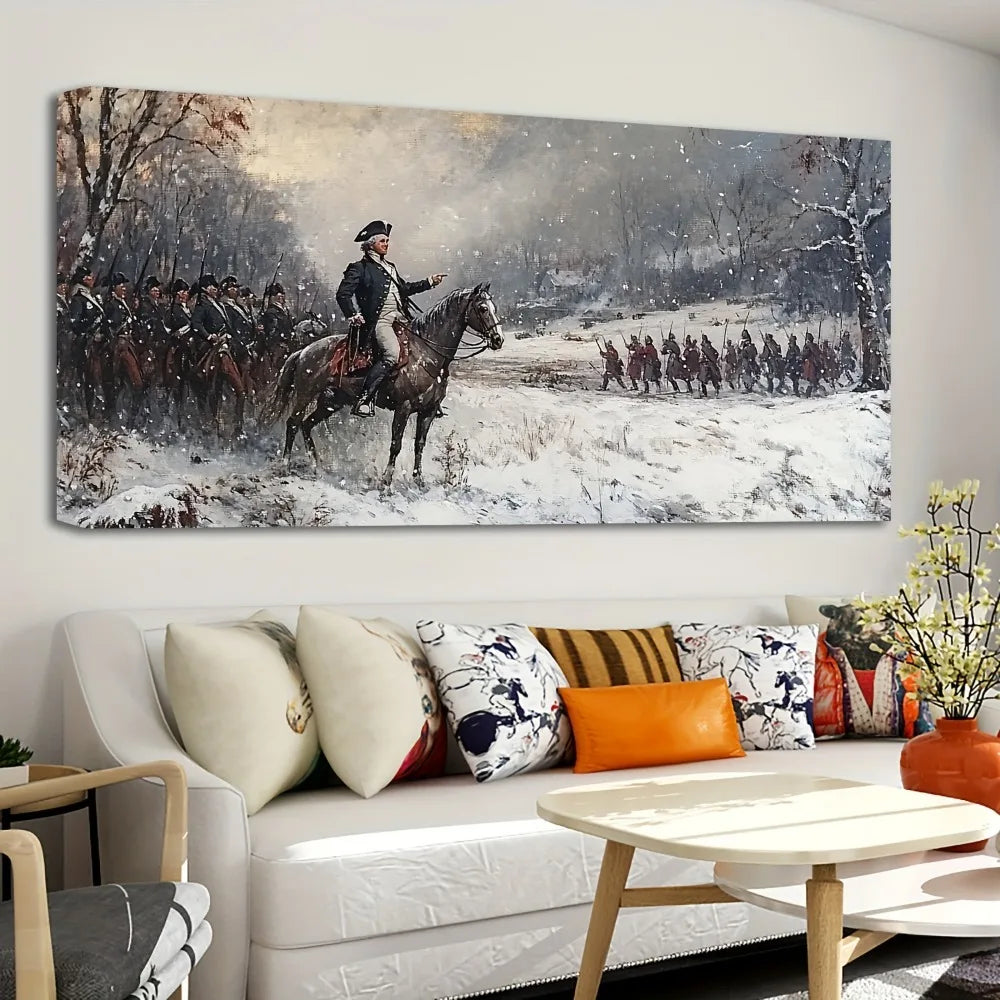 1.5 inch thick pine solid wood frame, wood framed wall painting, 1776 Revolutionary War poster, interior decoration