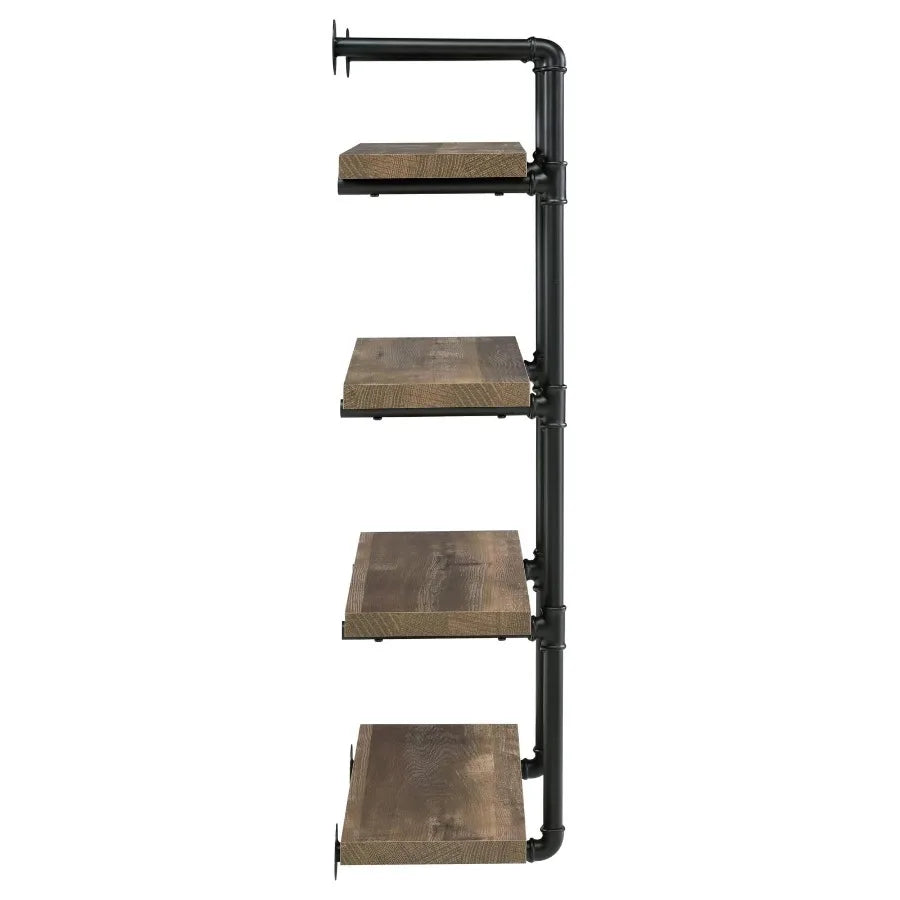 Black and Rustic Oak 4tier Wall Shelf