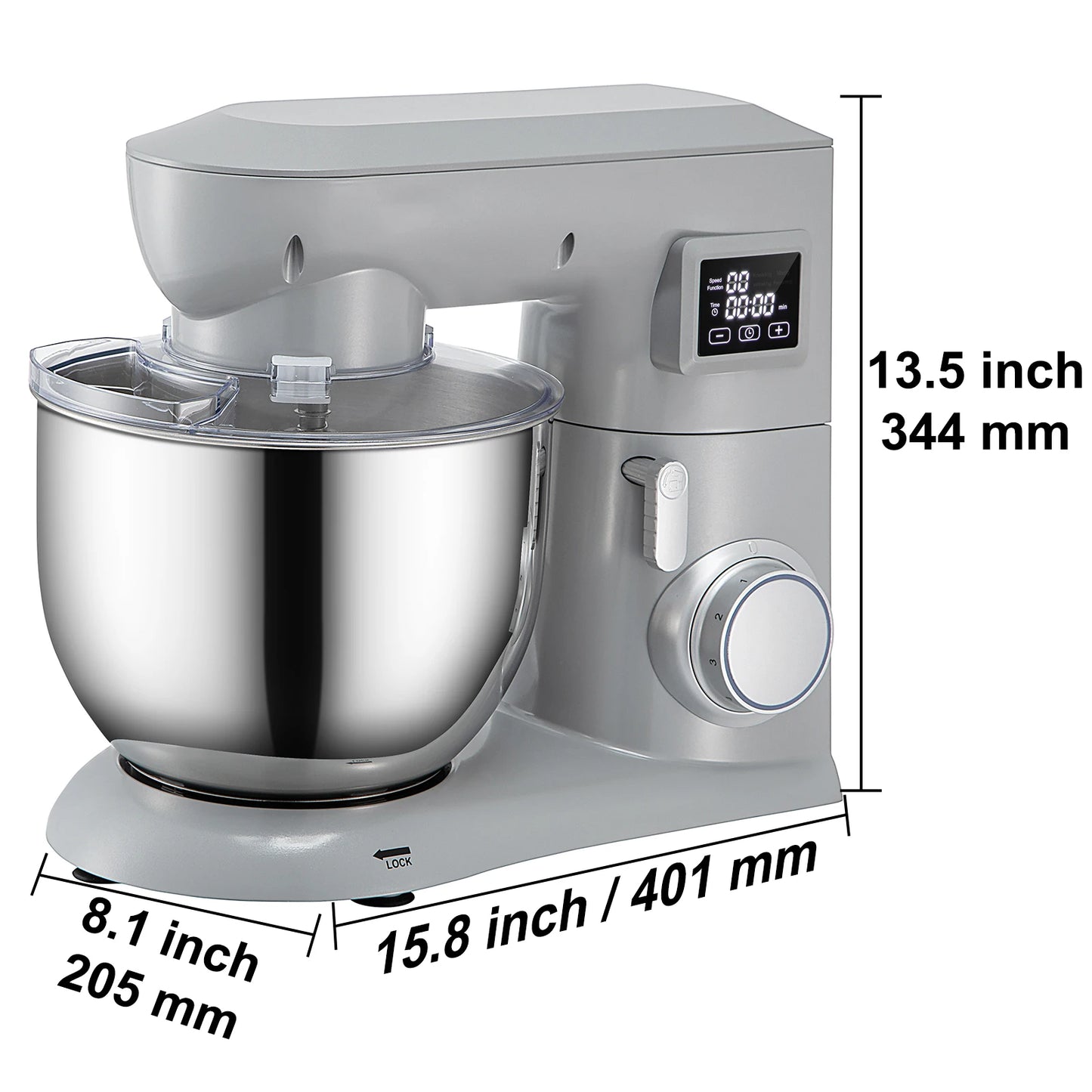 Stand Mixer Multifunctional Electric Mixer with 6 Speeds LCD Screen Timing 7.4 Qt Stainless Bowl Dough Hook