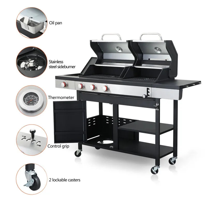 3-Burner Propane Gas BBQ combined with charcoal grill