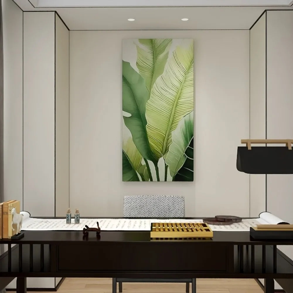 1.5 "thick pine frame modern abstract Green leaf canvas wall art - minimalist large canvas prints