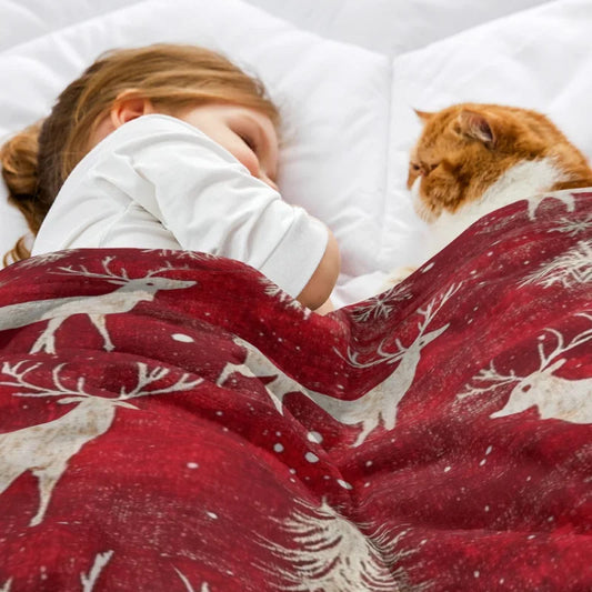 Christmas Deer Flannel Blanket, Super Soft, Durable, Perfect For Snuggling, Outdoor Adventures, Travel And Treasure Gift