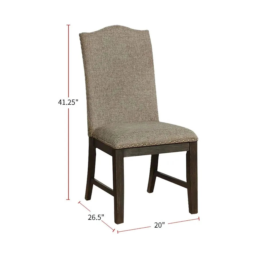 Transitional Set of 2 Side Chairs Espresso Warm Gray Nail s Solid wood Chair Fabric Upholstered Padded Seat Kitchen Rustic Dini