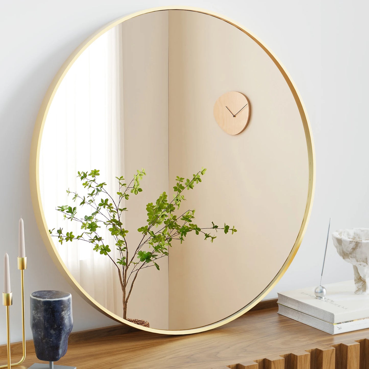 JHK Large Gold Round Vanity Framed Mirror