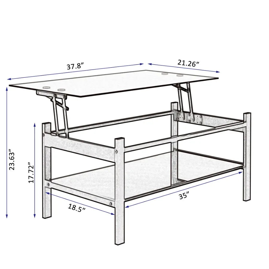 Glass Lift Top Coffee Table; Modern Simple 2-Layer Tempered Glass Coffee Table for Living Room; Black