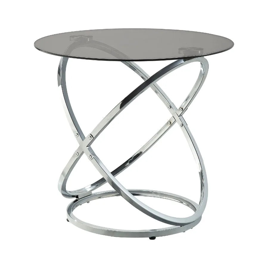 3piece Occasional Table Set Chrome Finish Metal Cocktail Table End Tables Tempered Glass Top